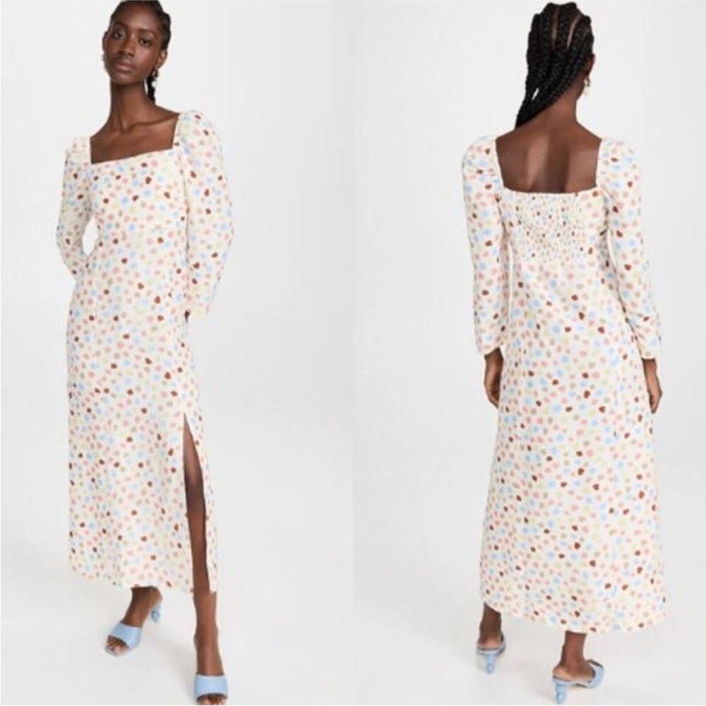 RIXO Hattie Maxi Multicolor Tulip Long Sleeve Smocked Back Dress Medium M - Picture 3 of 9